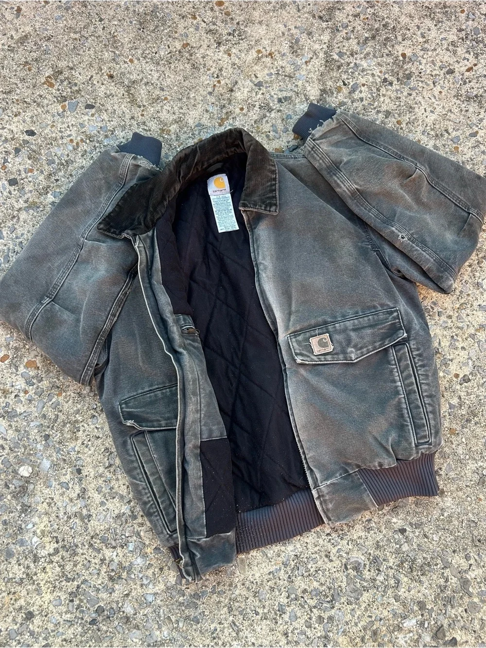VTG Rare Faded Distressed Carhartt Jacket J165 PTL Duck Bomber Size M